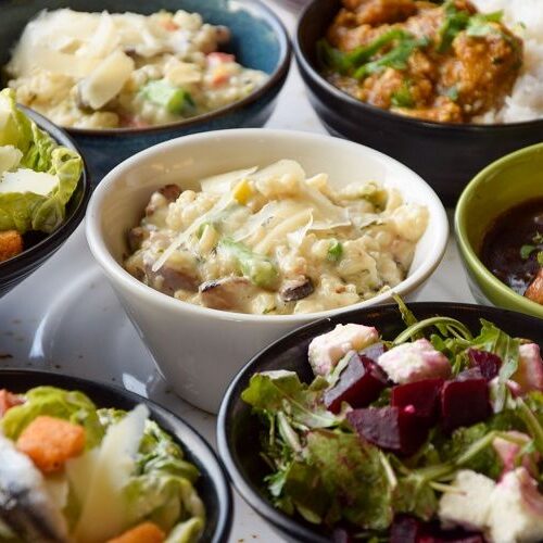 Different food in bowls