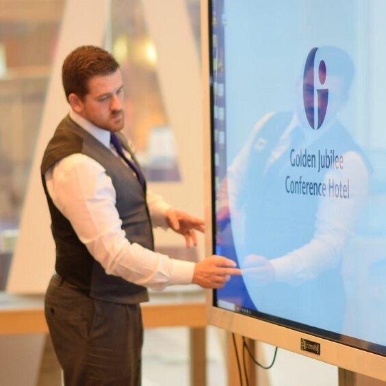 Man using an interactive screen